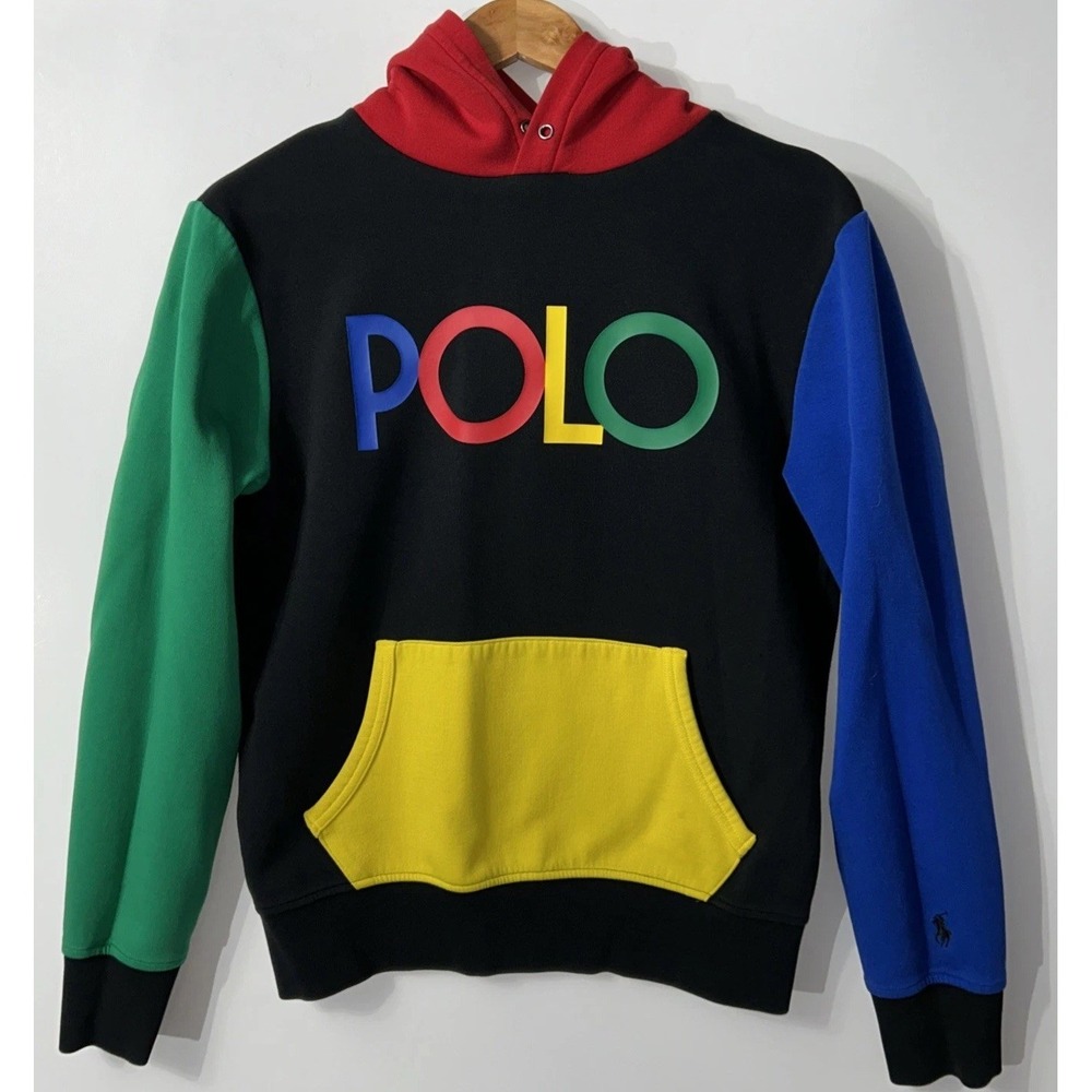 Polo Ralph Lauren Mens Logo Color Block Double Knit Hoodie Sz Small